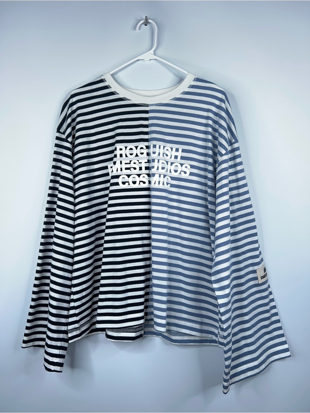 Eme Studios Roguish Striped Long Sleeve Blue Navy White Oversized Shirt New
